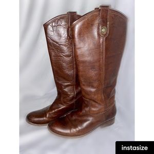 FRYE Melissa Button Leather Riding Boots Size 8 1/2. Brown.